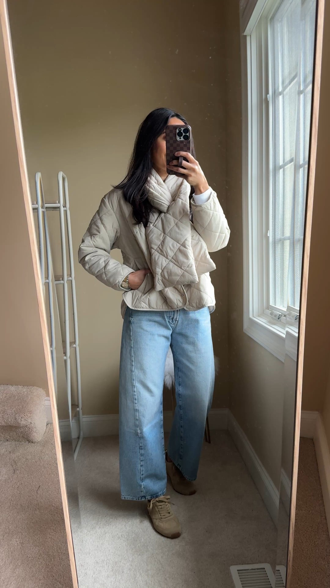 Fall jacket. Available in 2 colors. $45  
-Modern and chic take on a traditional quilted liner jacket. 
-Scarf piece is removable. 
-Quilted material seems good quality for the price and says to be water resistant. 
-True to size. I have longer arms and wish the sleeves were a tad bit longer. 
-Barrel jeans; I sized up. 
-Suede sneakers; I go between a 6 and 6.5 and took the 6 in both pairs. 
-Suede handbag. 
-Good basic long sleeve t-shirt; true to size. 
-Heart pendant in matte black. 


#LTKOver40 #LTKFindsUnder50 #LTKStyleTip