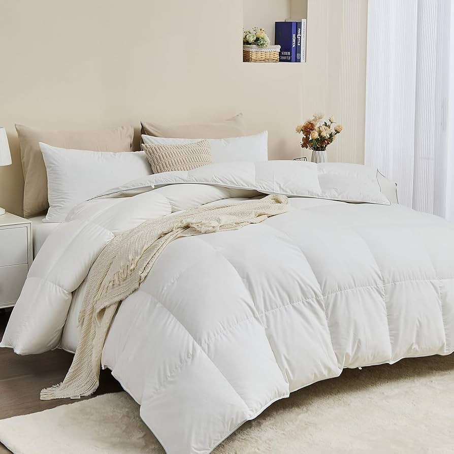 Goose Feather Down Fiber Comforter Full Size - Egyptian Cotton Blend Cover, All Season Fluffy Hot... | Amazon (US)