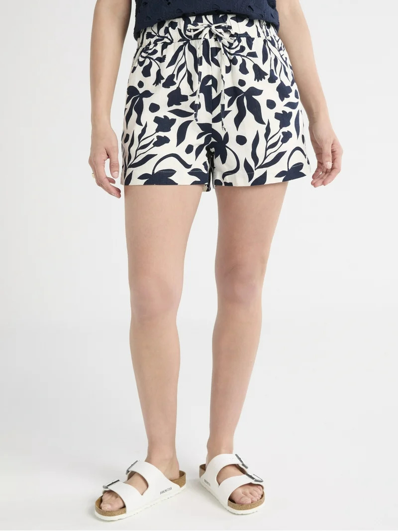 Time and Tru Women's Linen Blend Pull On Shorts, 3.5" Inseam, Sizes XS-XXXL | Walmart (US)