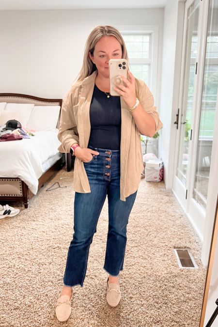 These J Crew cropped jeans are a staple in my closet. They run TTS. And the Target mules feel like slippers. They run big so size down 1/2 size.  Amazon find for the corduroy button down shirt. Runs TTS but it’s oversized. 

#LTKfindsunder50 #LTKstyletip #LTKshoecrush