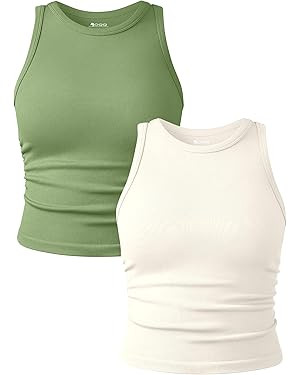 OQQ Women's 2 Piece Tank Tops Crew Neck Sleeveless Basic Stretch Casusal Yoga Crop Camis | Amazon (US)
