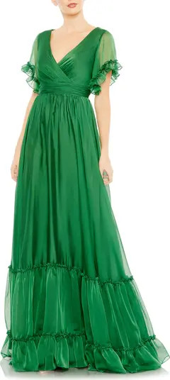 Butterfly Ruffle Trimmed A-Line Gown | Nordstrom