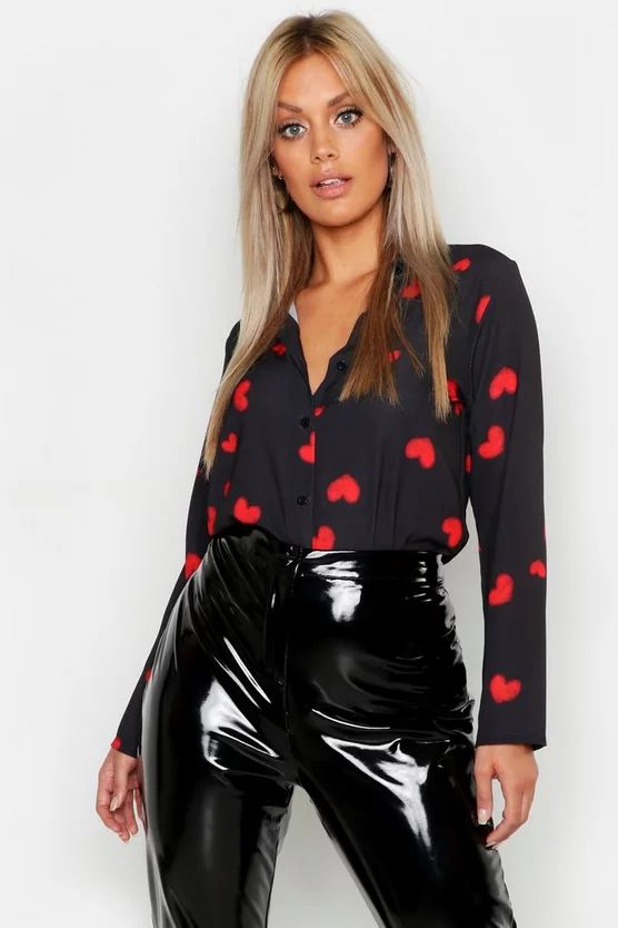 Plus Woven Heart Print Shirt | Boohoo.com (US & CA)