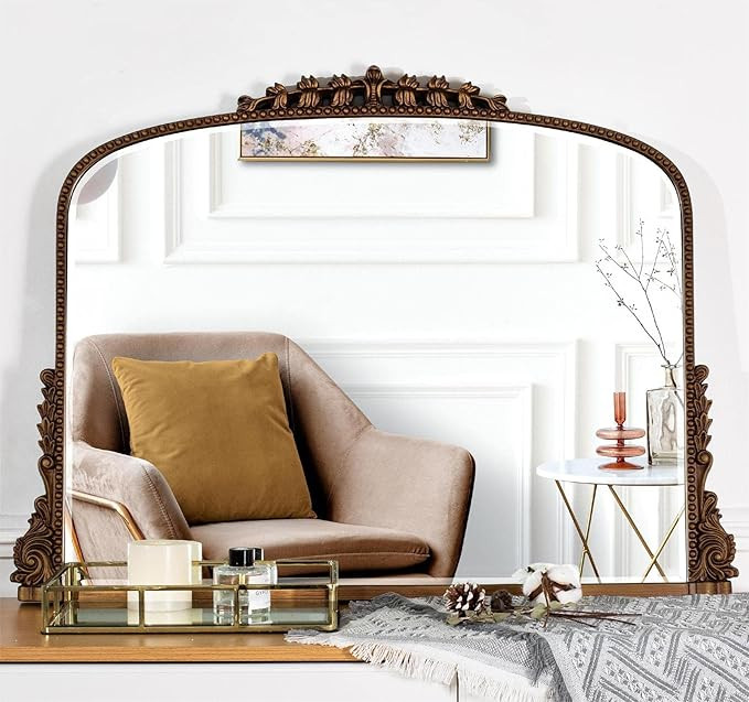 SHYFOY 36" X 23" Antique Mirrors for Wall Decor Baroque Scalloped Top, Vintage Wall Mirror Gold D... | Amazon (US)