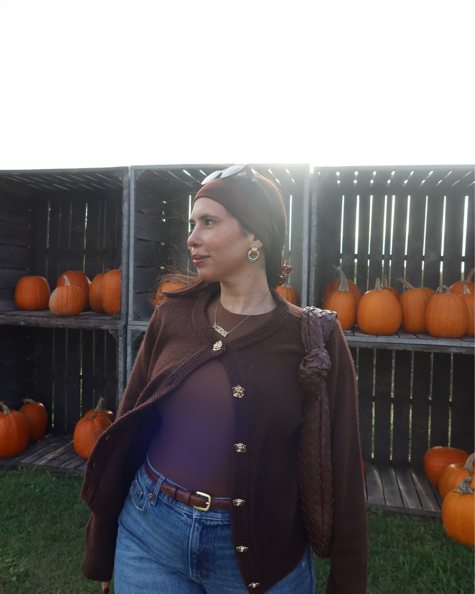 Fall outfit check 🤎
Sweater + purse @tjmax 
Top: M 
Jeans: 29 American eagle 
Belt: Amazon 

#LTKStyleTip #LTKSeasonal #LTKFindsUnder50