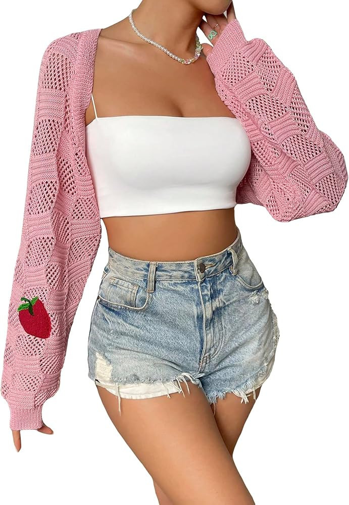 GORGLITTER Women's Long Sleeve Bolero Shrug Crop Cardigan Open Front Drop Shoulder Knit Sweater | Amazon (US)