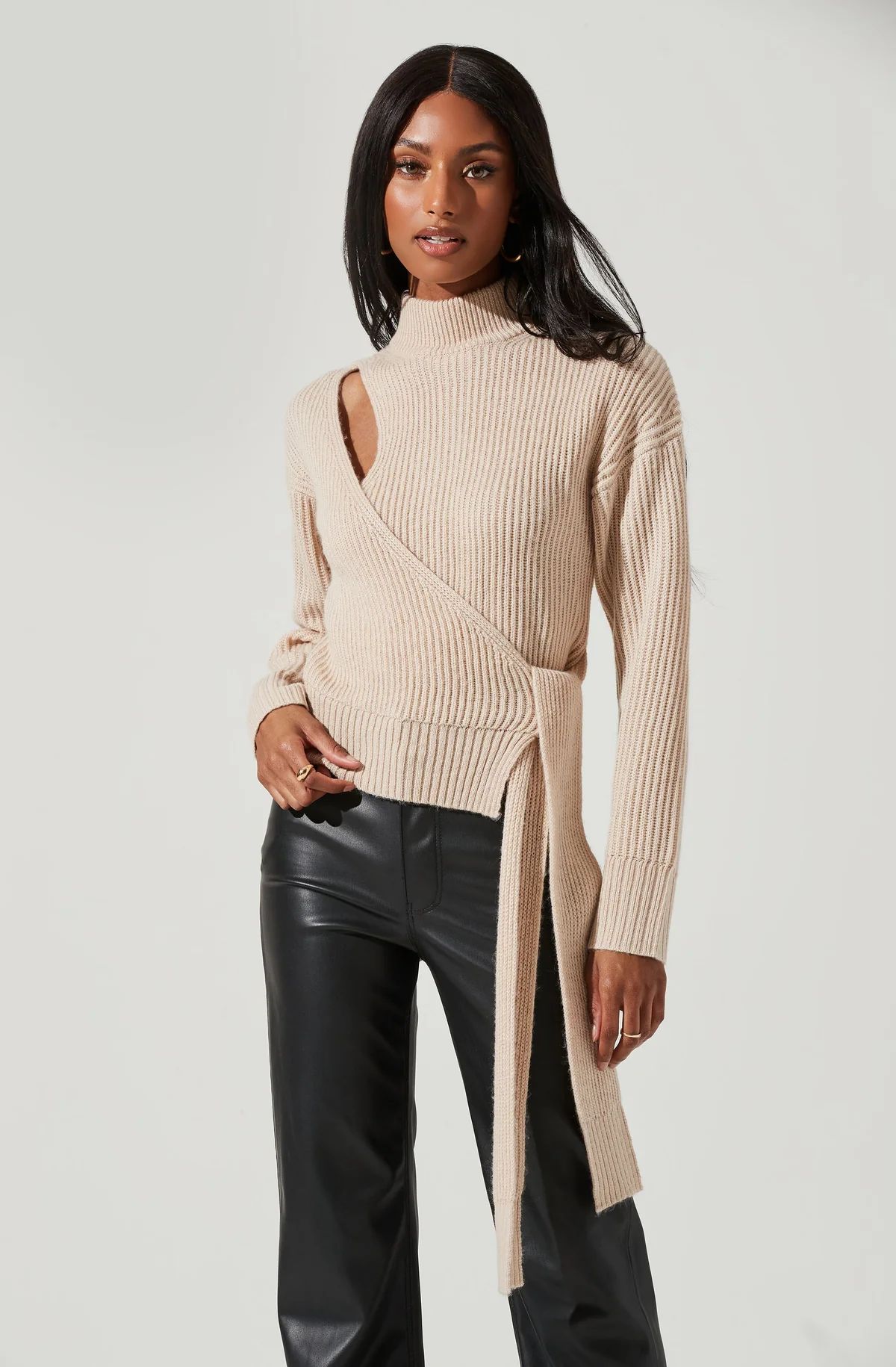 Sora Mock Neck Cutout Tie Waist Sweater | ASTR The Label (US)