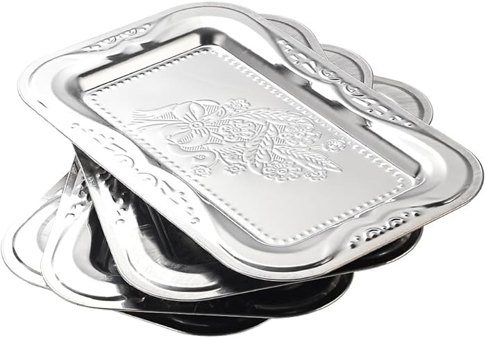 4-Pack Silver Serving Trays Set - ZENOVLUX Lightweight Bow Floral Engraved Mirror Decorative Tray... | Amazon (US)