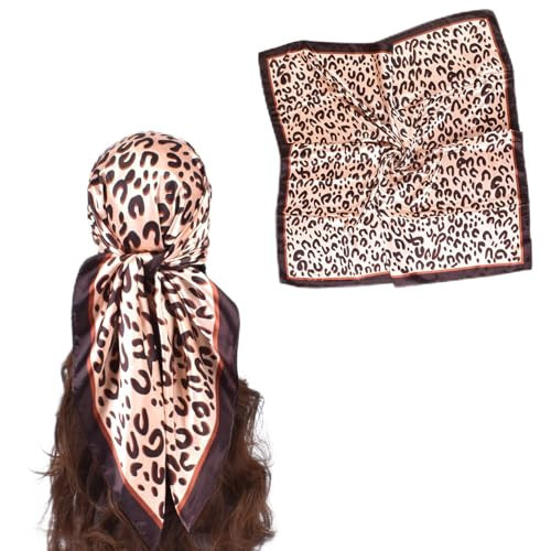 EIysee 35 Inches Silk Head Scarf-Satin Hair Scarves Silk Bandana Scarf Headscarf for Women's Fashion Scarves (brown-Leopard print) | Amazon (US)