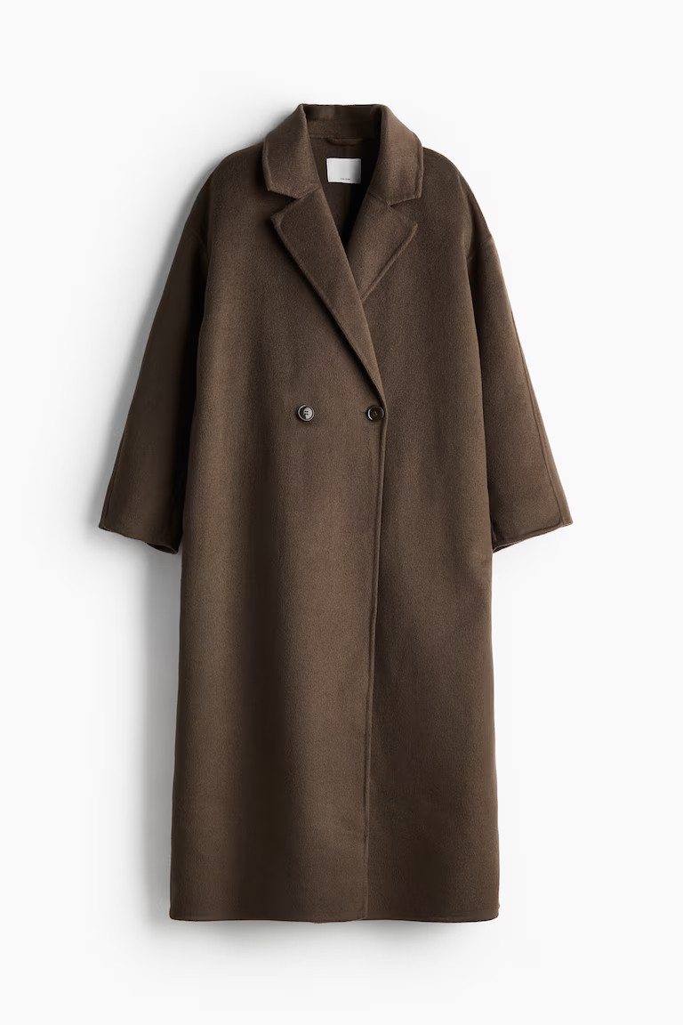 Wool-blend coat - Long sleeve - Maxi - Dark brown - Ladies | H&M GB | H&M (UK, MY, IN, SG, PH, TW, HK)