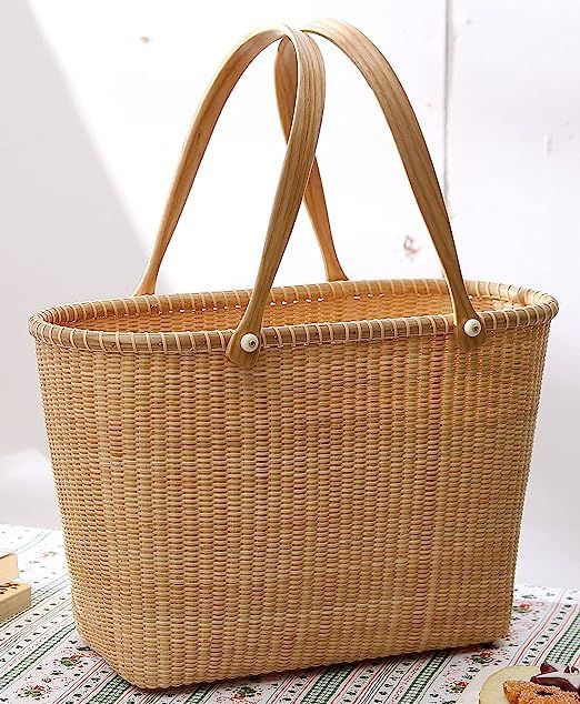 Teng Tian handmade Cane-on-cane weave with handles basket Bread for storage sewing kit picnic bas... | Amazon (US)