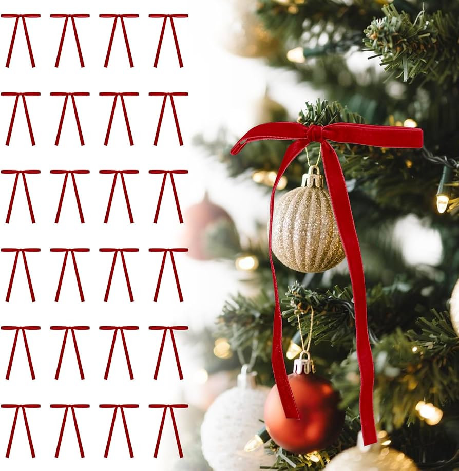 Red Vintage Velvet Bows Decorations Small Ornaments for Christmas Tree, Garland, Wreath, Door, Ou... | Amazon (US)