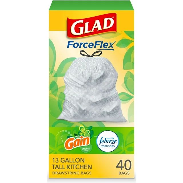 Glad ForceFlex Tall Kitchen Trash Bags, 13 Gallon, 40 Bags (Gain Original Scent, Febreze Freshnes... | Walmart (US)