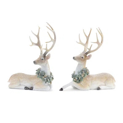 Glittered Deer with Holly Wreath (Set of 2) | Wayfair North America
