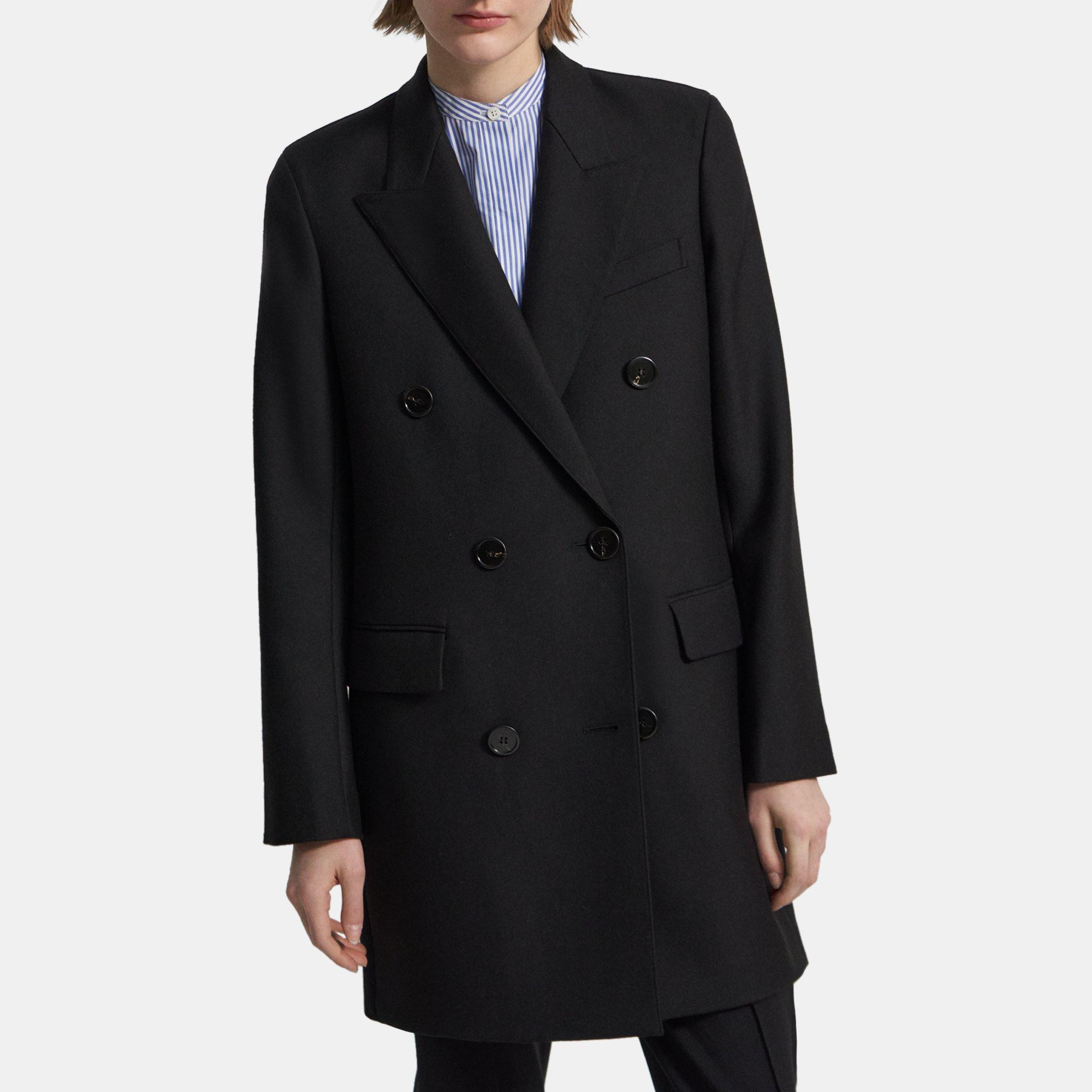 Double-Breasted Bonded Wool Coat | Theory Outlet