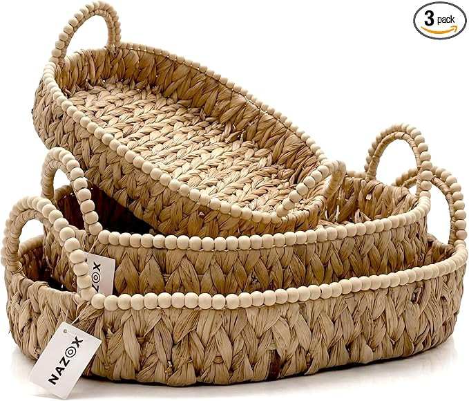 Handwoven Water Hyacinth Storage Baskets for Toilet, Living Room, Nursery Organization - Natural ... | Amazon (US)