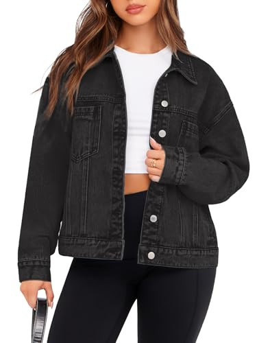 Glamaker Fashion Winter Black Denim Jacket Coat Casual Long Sleeve Jean Jacket For Women Trendy Outfits (Black S) | Amazon (US)