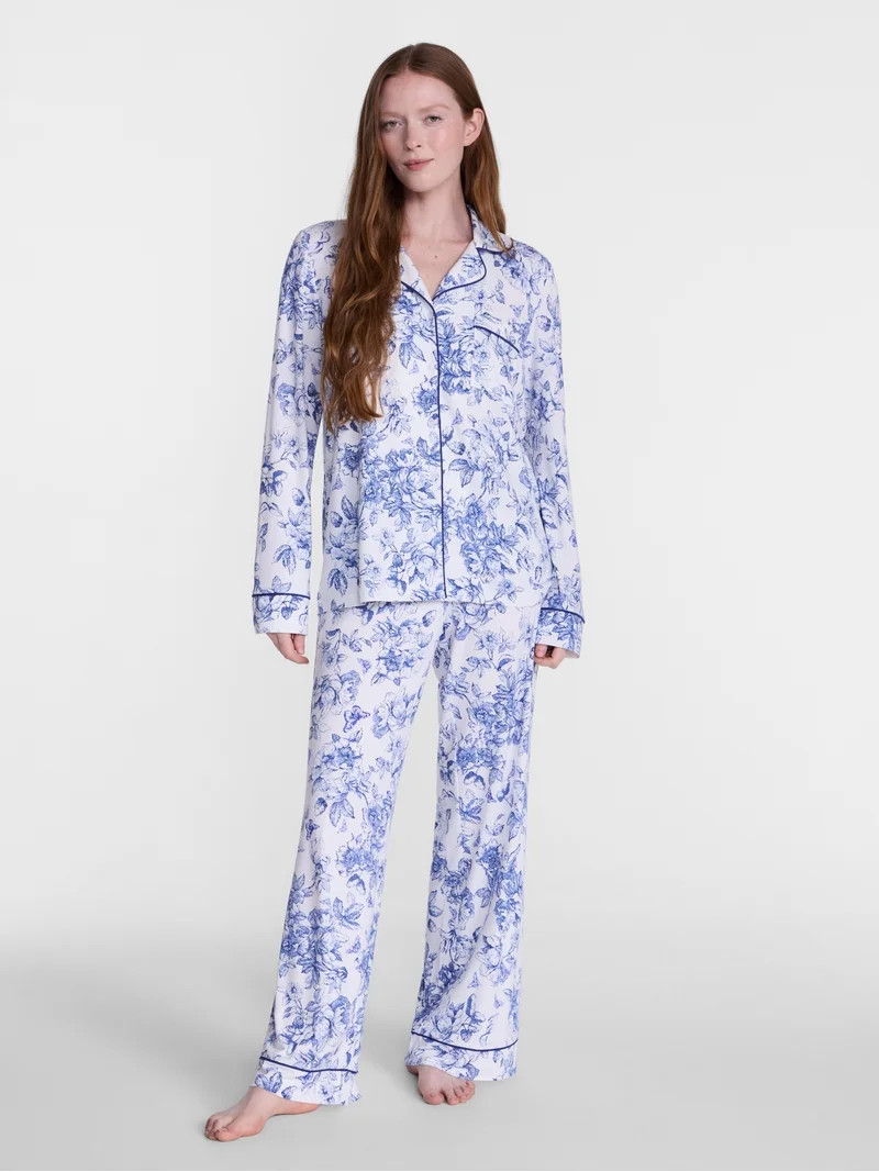 Joyspun Women\u2019s Dreamy Soft Collection Notch Collar Top and Pants, 2-Piece Pajama Set, Sizes... | Walmart (US)