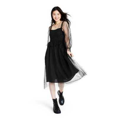 Women's Long Sleeve Smocked Dress - Sandy Liang x Target Black | Target
