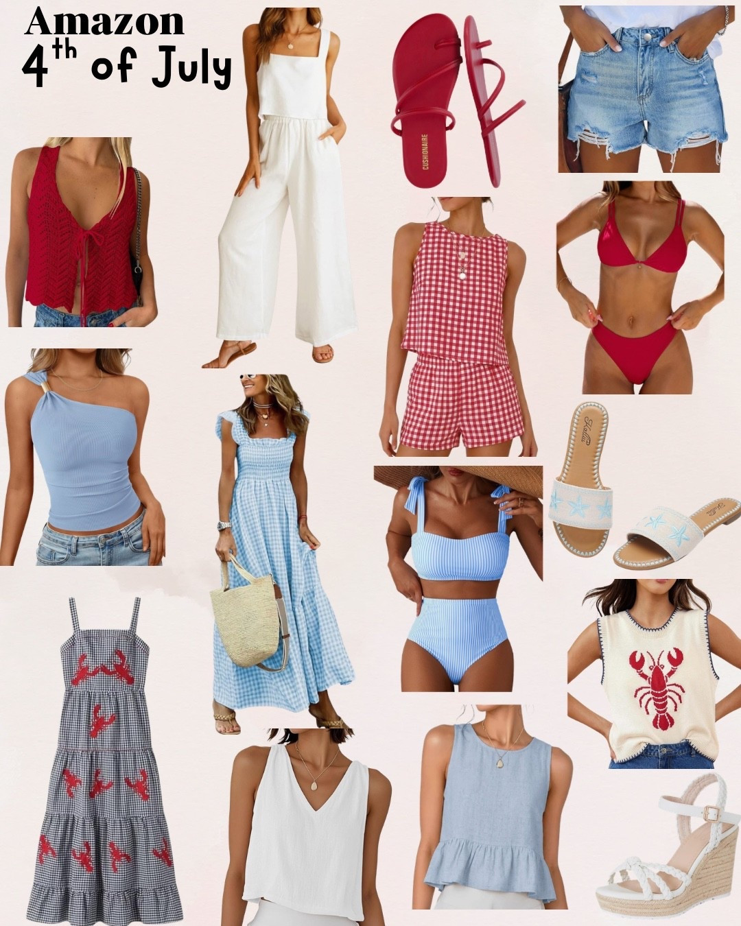 4th of July part outfits. 4th of July women's outfits. Red, white and blue outfits. Red bikini. Blue gingham. Red gingham. White outfit. Lobster top. Lobster dress. Denim shorts. Pool party outfit. Beach party outfit. Summer party outfit. Amazon summer outfits for women

#LTKootd #LTKSwim #LTKSeasonal