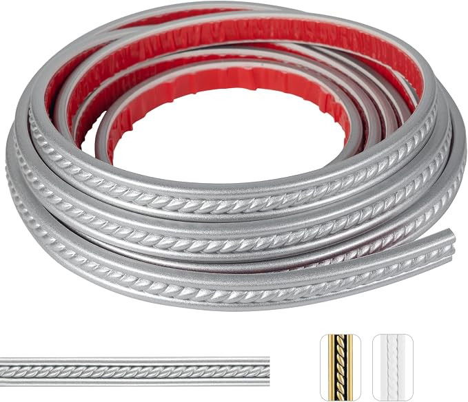 0.8" x16.4FT Silver Peel and Stick Crown Molding - Self-Adhesive PVC Trim with Metallic Finish fo... | Amazon (US)