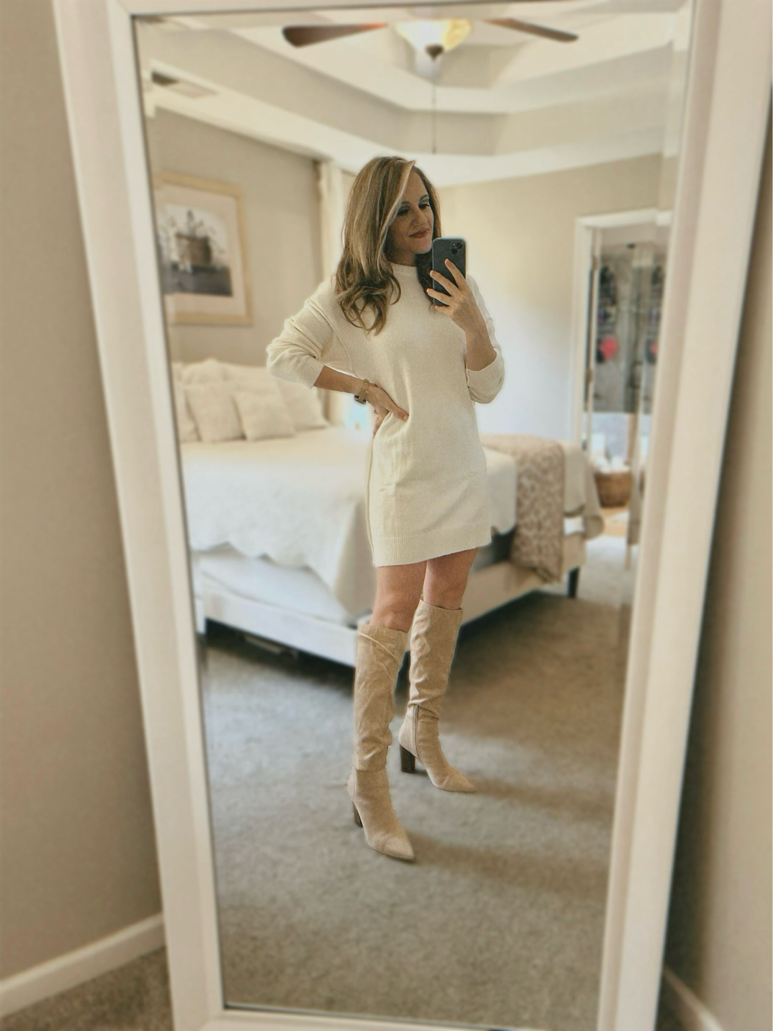 Amazon sweater dress and boots. Wearing a medium in the dress. Boots are TTS. 

#LTKShoeCrush #LTKParties #LTKHoliday