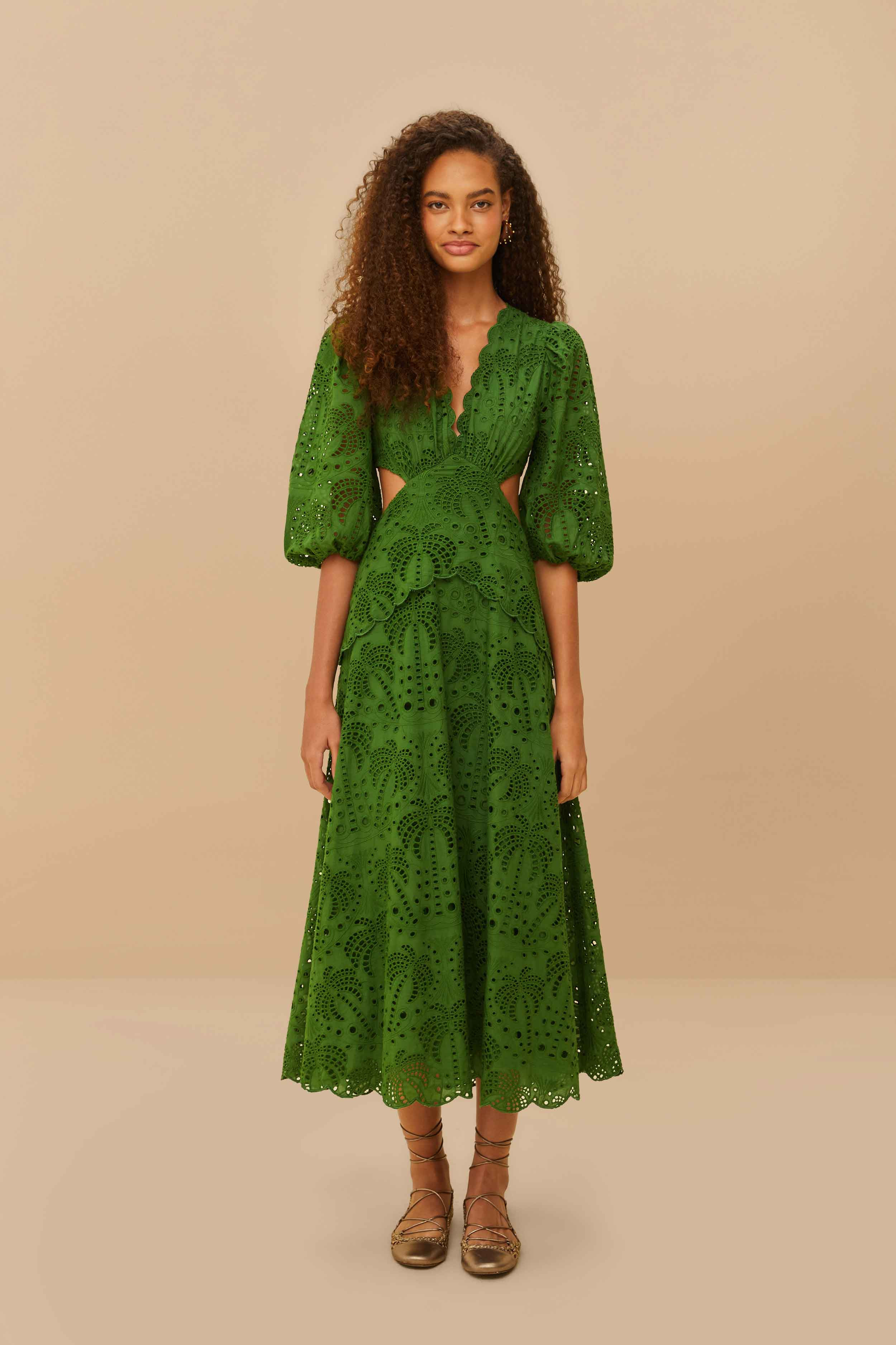 Green Richelieu Midi Dress, GREEN / XXS | FarmRio (US)