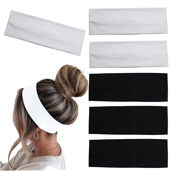 6 Pcs Black White Headbands for Women Hair Cotton Headband Non-slip Stretchy Elastic Head Wrap Ho... | Amazon (US)