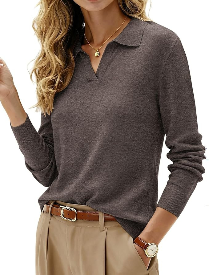 Kate Kasin 2026 Women's Wool Blend Sweaters, Long Sleeve Polo Shirts, V Neck Knitted Fall Tops | Amazon (US)