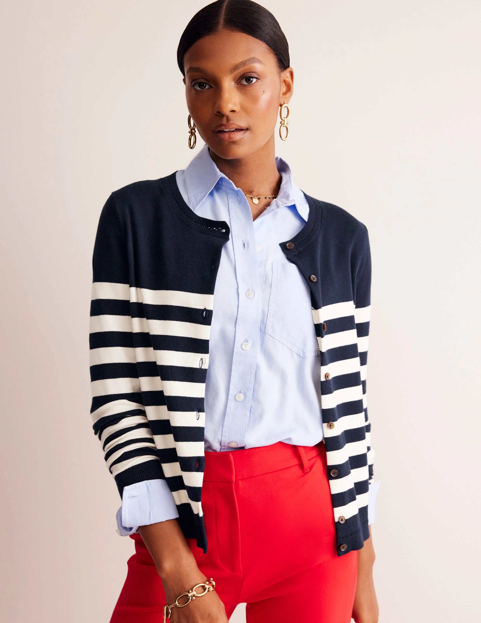 Catriona Cotton Cardigan-Navy/ Ivory | Boden UK