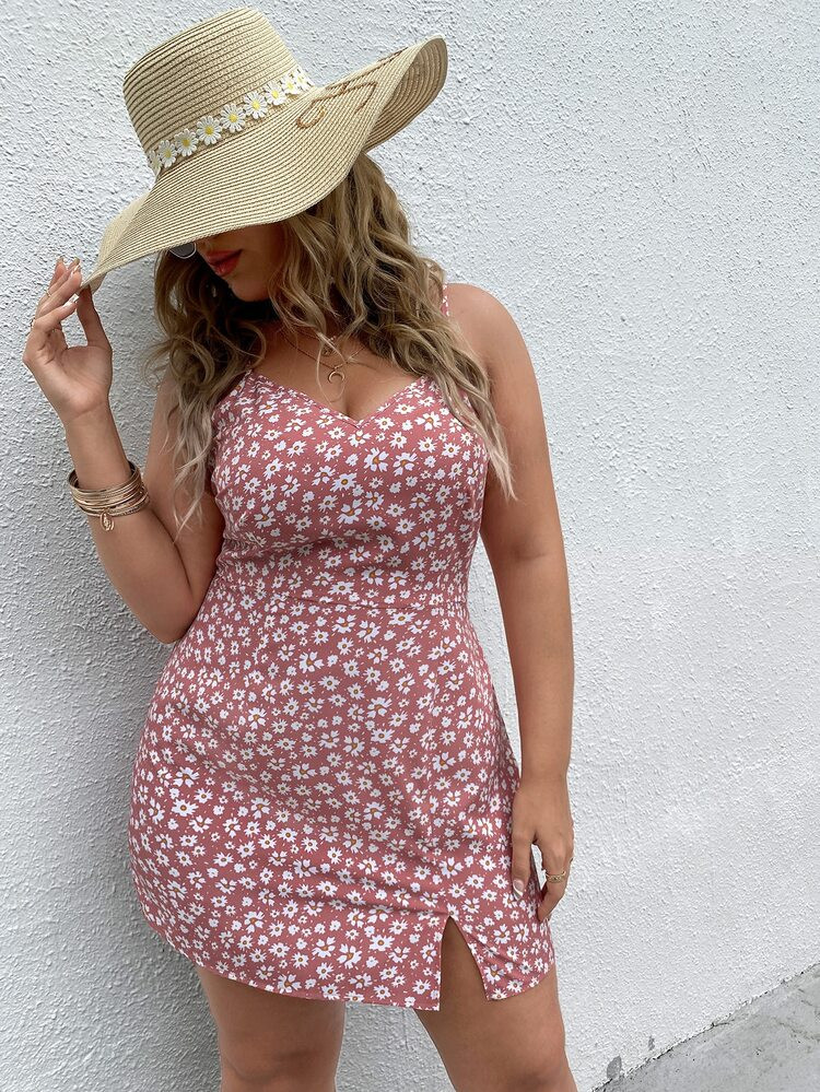 Plus Allover Floral Split Hem Cami Dress | SHEIN