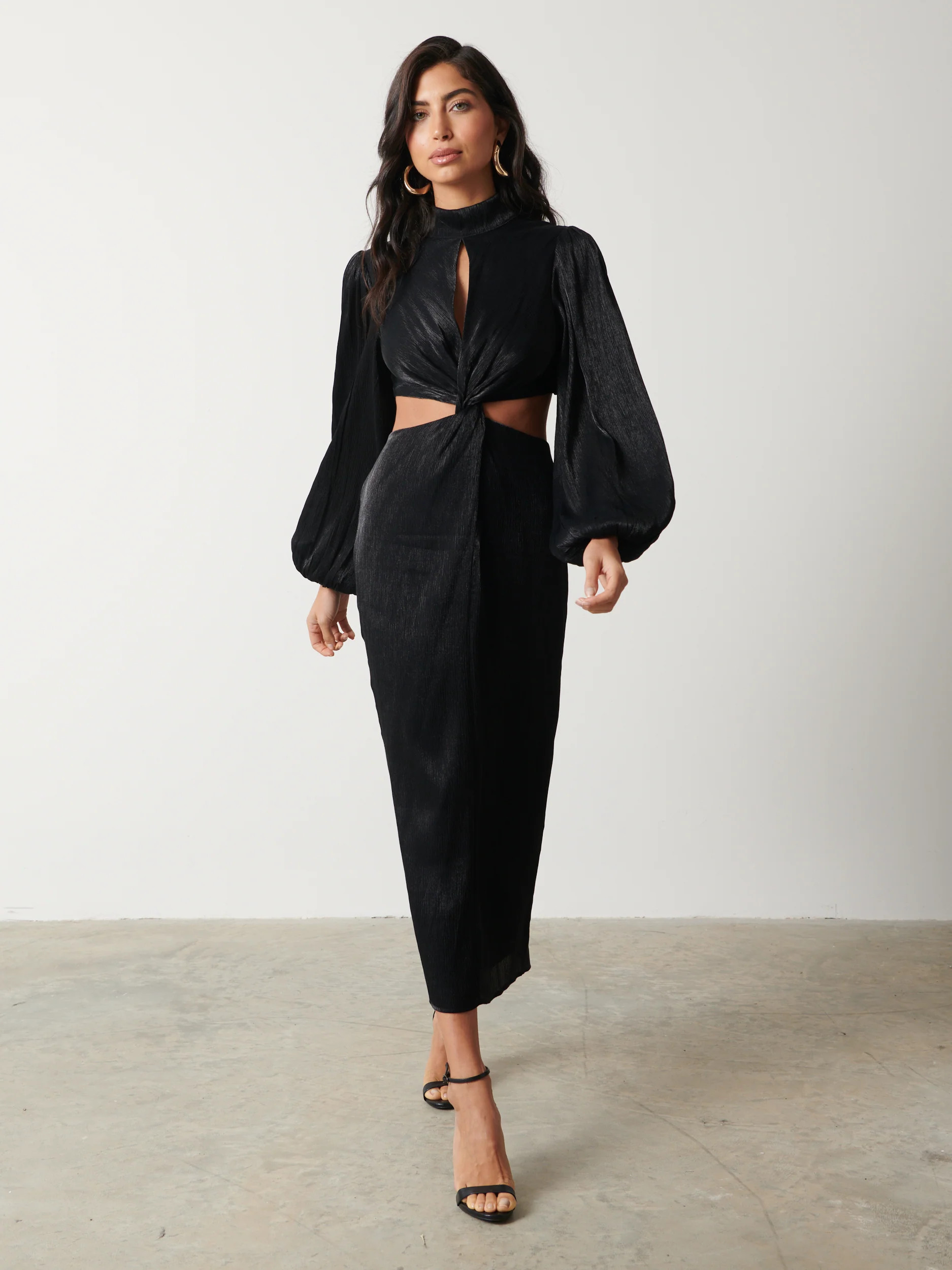 Pia Twist Midaxi Dress - Black | Pretty Lavish (UK)
