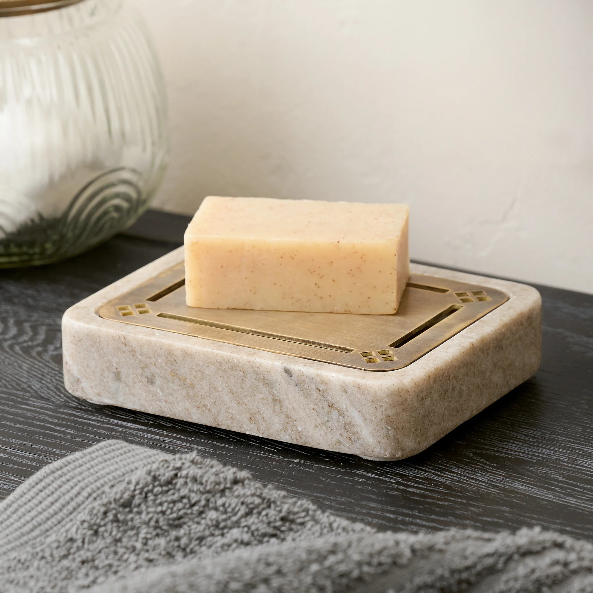 Quincey Marble and Brass Inlay Soap Dish | Magnolia