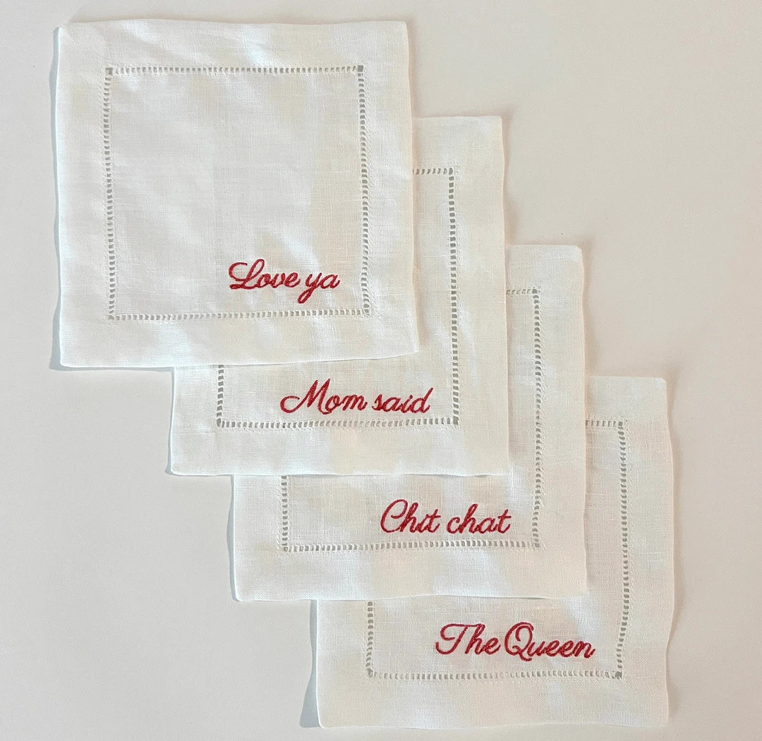 Embroidered Cocktail Napkins - Mama's Girl; Set of 4 - Etsy | Etsy (US)