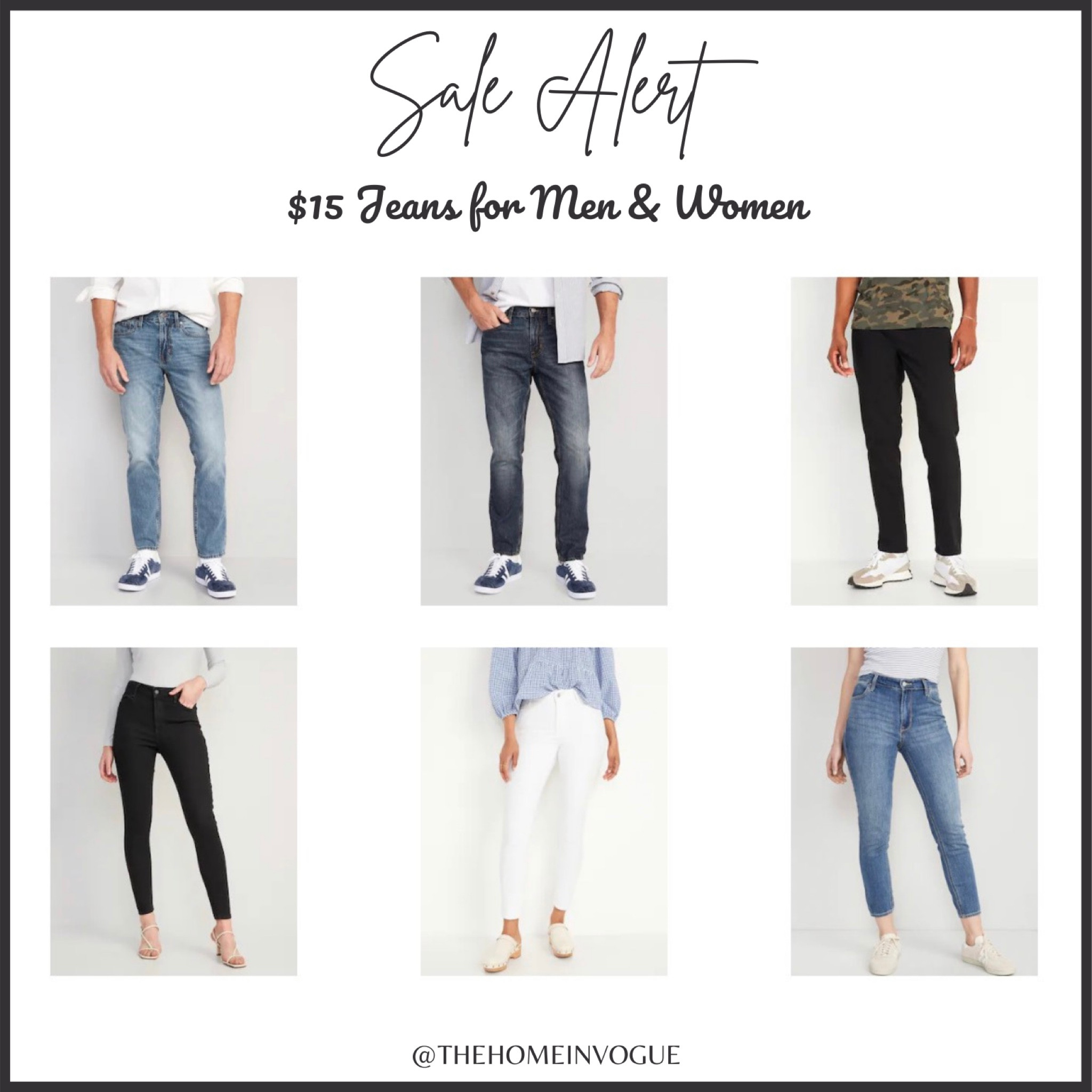 Old navy sale alert!
$15 jeans for men and women, skinny jeans, white jeans, black jeans, straight jeans, high waisted jeans, women’s jeans, men’s jeans, ootd

#LTKmens #LTKstyletip #LTKsalealert