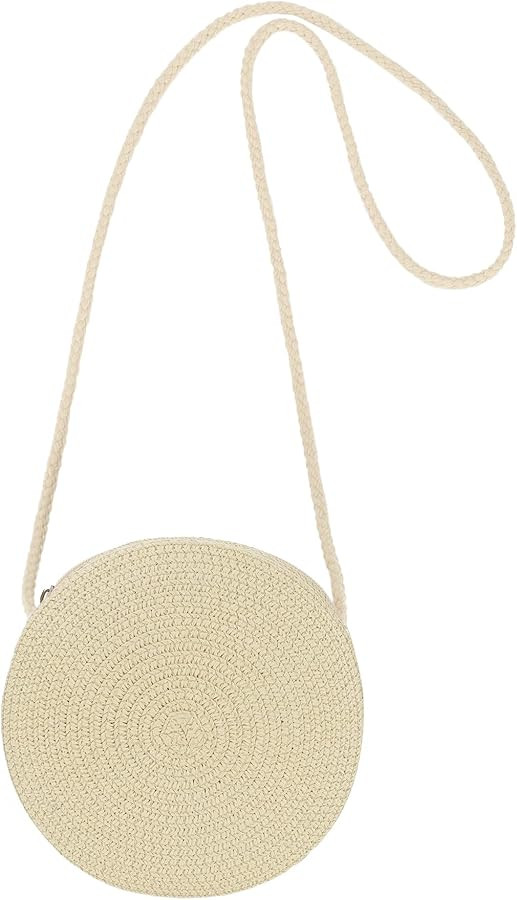 Womens Small Round Straw Crossbody Bag Beach Shoulder Bag Handbag Purse for Summer | Amazon (US)