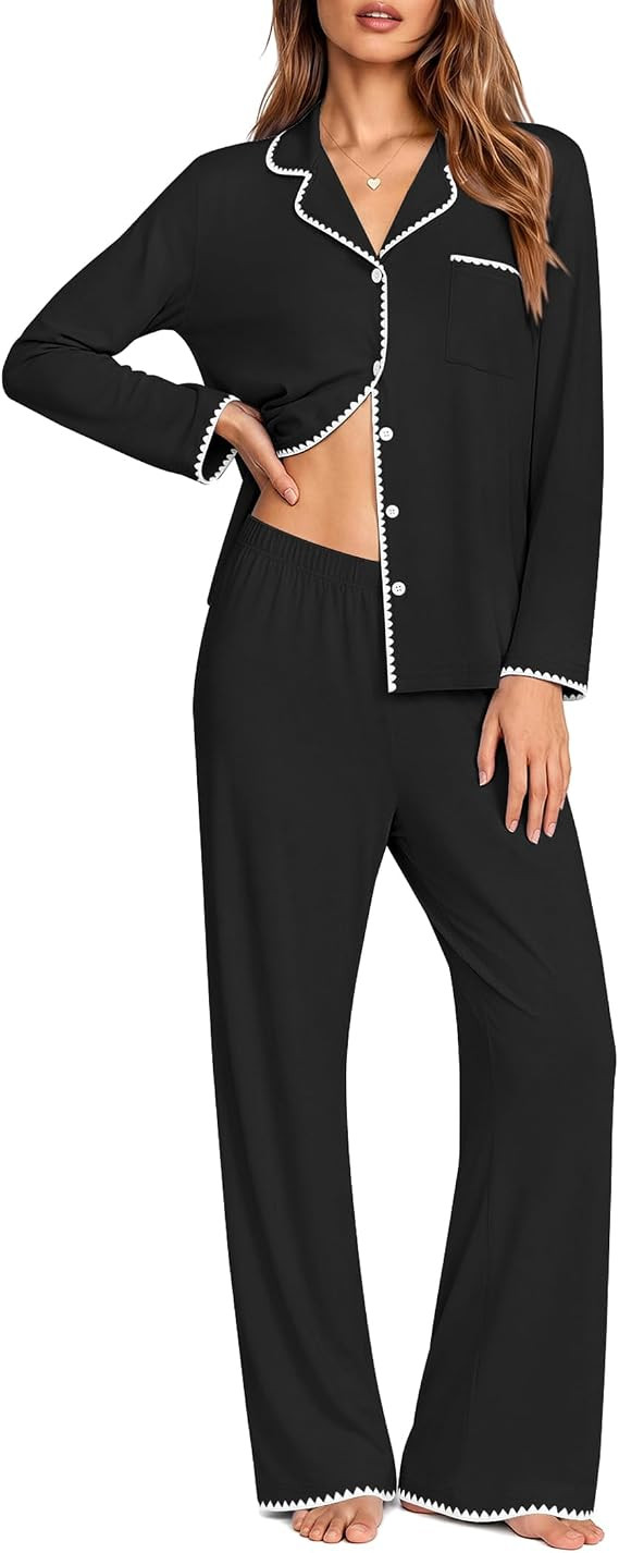Ekouaer Pajamas for Women Set Long Sleeve Lounge Set Soft Button Down Pjs | Amazon (US)