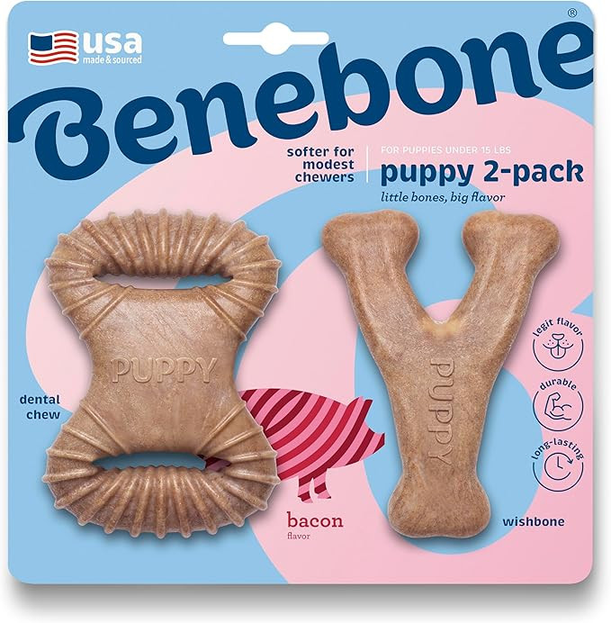 Benebone Puppy 2-Pack Dental Chew/Wishbone Dog Chew Toys, Made in USA, Real Bacon Flavor | Amazon (US)
