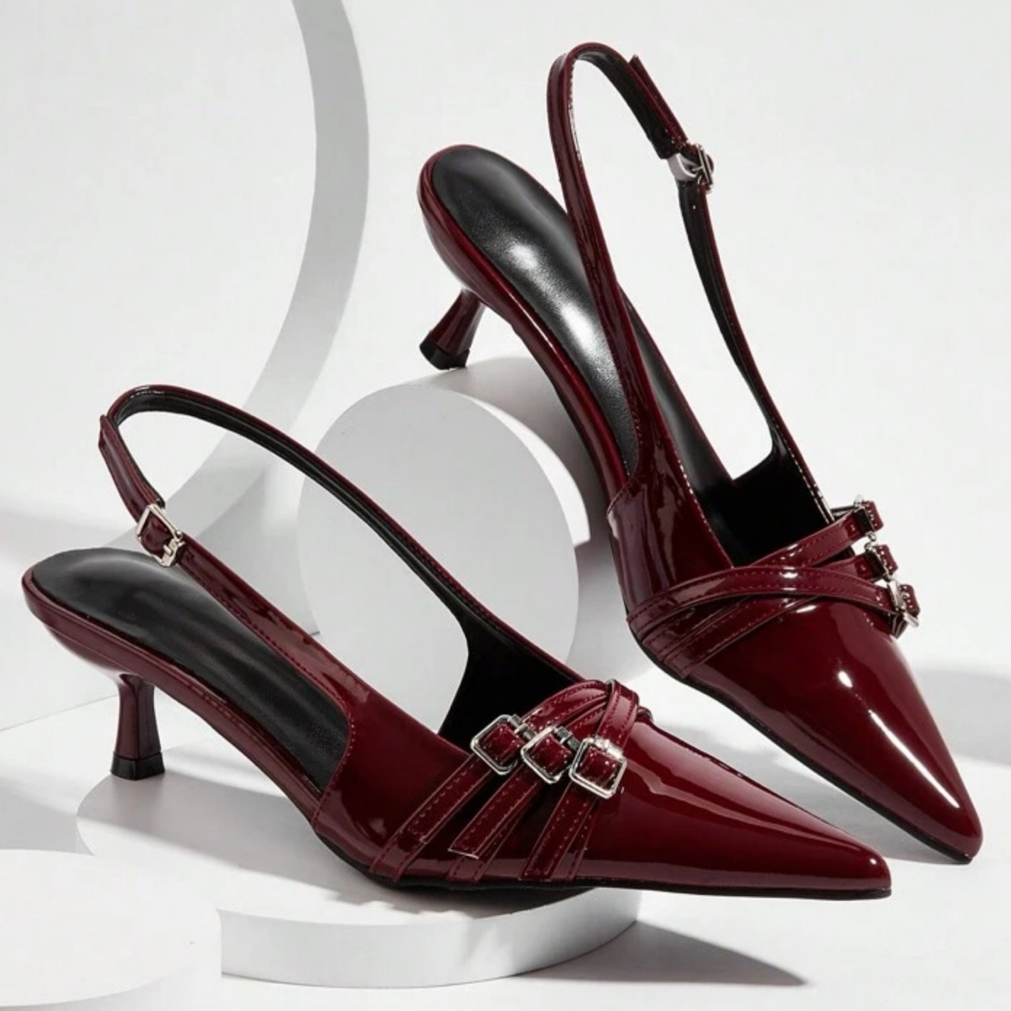 Pointed toe heel, burgundy heels, red heels, buckle heels, maroon heels, kitten heel, black heels, black kitten heels, red kitten heels, Christmas heels, holiday outfit, fall heels, winter heels, silver heels

#LTKStyleTip #LTKShoeCrush #LTKFindsUnder50
