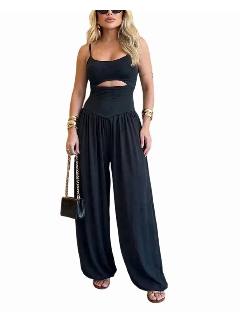 ChicMe Womens Jumpsuits Sleeveless Cut-Out Waist Backless Tie-Back Ruched Wide Leg Vacation Summe... | Walmart (US)