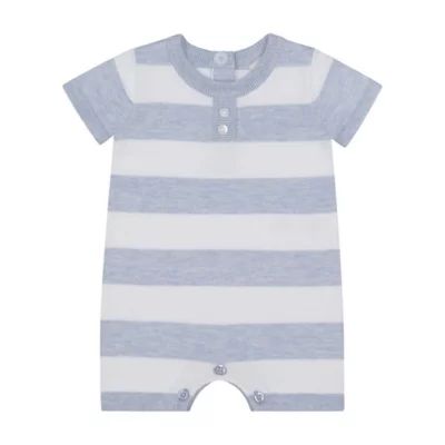 Clasix Beginnings™ by Miniclasix® Rugby Stripe Short Sleeve Knit Romper in Blue | buybuy BABY | buybuy BABY