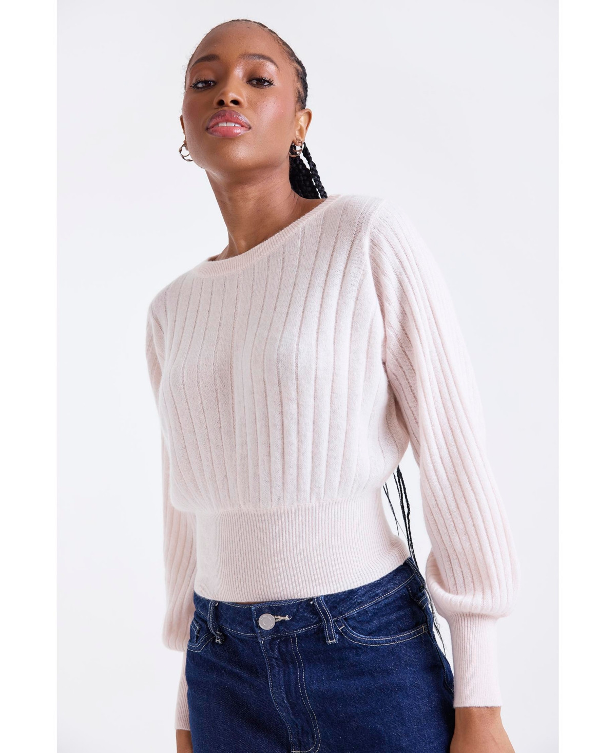 1982 Women's Rosa Ribbed Long Sleeve Cashmere Sweater - Kissed pink | Macy's