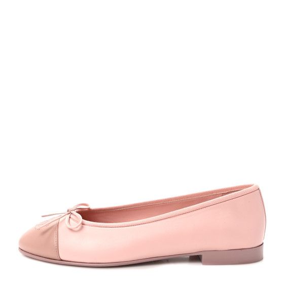 Lambskin Cap Toe CC Ballerina Flats 38.5 Light Pink Dark Pink | FASHIONPHILE (US)