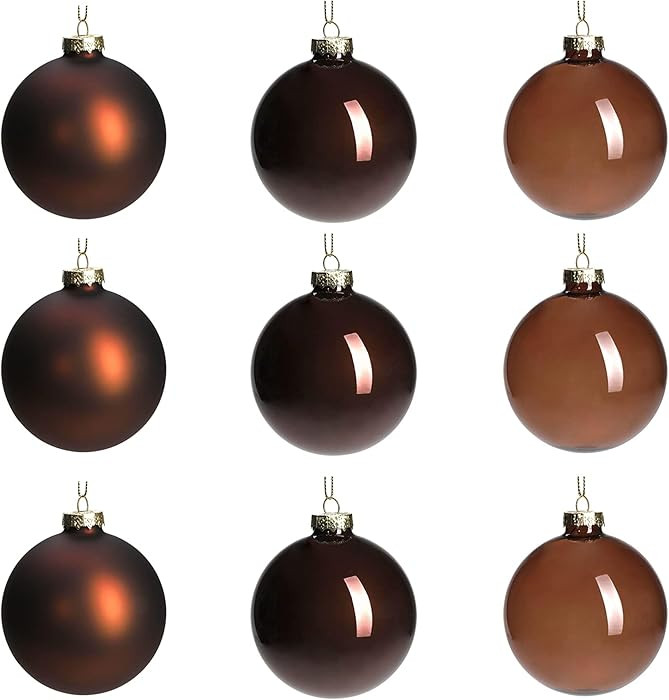 DN DECONATION Brown Glass Christmas Ball Ornaments, Set of 9, 3' Hanging Christmas Baubles for Xm... | Amazon (US)