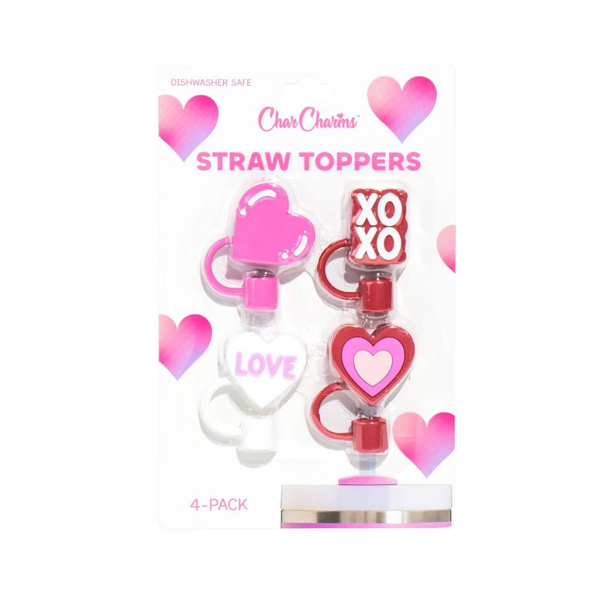 CharCharms 4pk Valentines XOXO Straw Toppers | Target