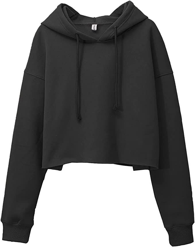 Amazhiyu Women's Cropped Hoodie Long Sleeves Fleece Crop Tops with Hooded (Taupe gray, Small) at ... | Amazon (US)