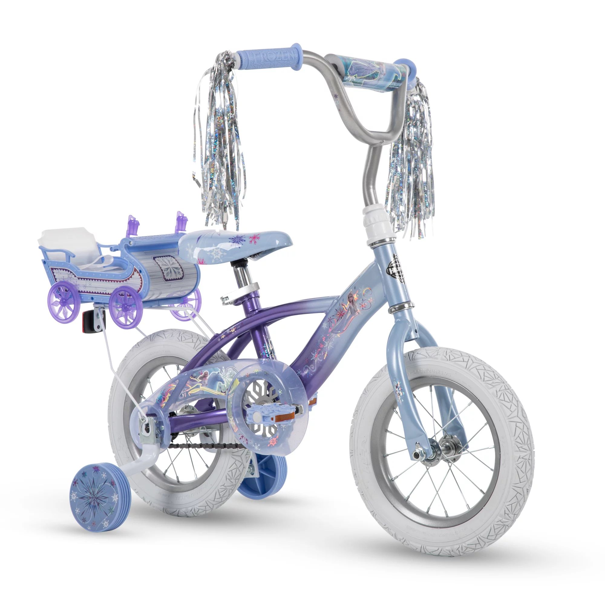Disney Frozen Bike with Doll Carrier Sleigh for Girl's, 12 In., White and Purple by Huffy - Walma... | Walmart (US)