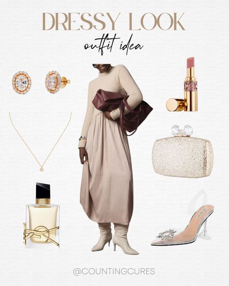 Here's a dressy outfit idea in a neutral yet chic fashion! Complete your look with the right accessories!
#trendydresses #beautypicks #shoeinspo #goldjewelry

#LTKbeauty #LTKstyletip #LTKshoecrush