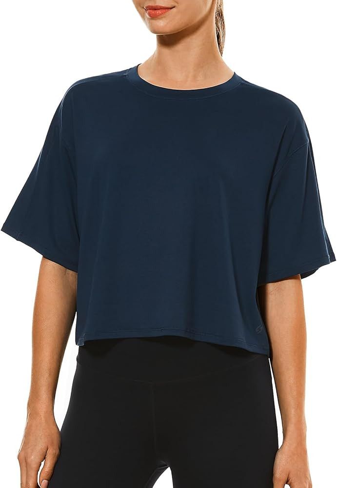 HODOSPORTS Women's Oversized Workout Crop Tops Yoga Short Sleeve Gym Athletic Shirts | Amazon (US)