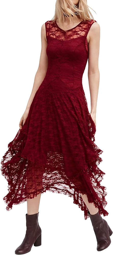 R.Vivimos Womens Sleeveless Backless Asymmetrical Layered Lace Long Dress with Slip Two Pieces | Amazon (US)